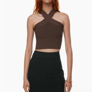 Aritzia Brown Crisscross Ribbed Crop Top